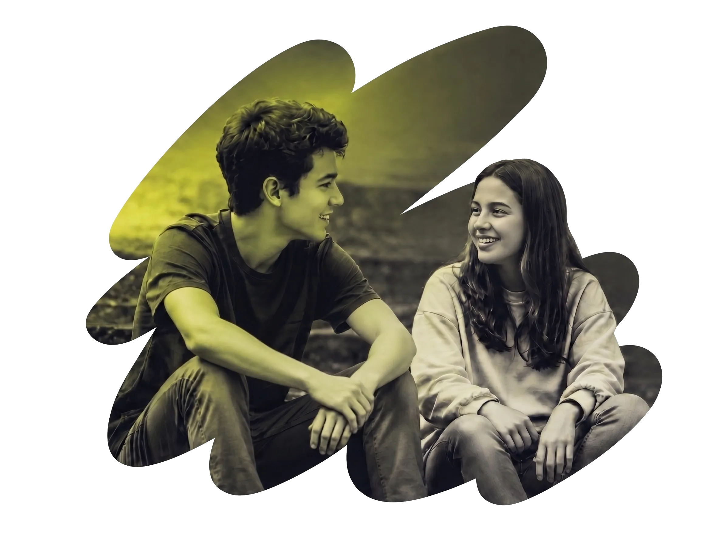 Dos jóvenes sentados conversando